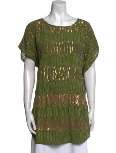 Pre-owned Namrata Joshipura Silk Printed Tunic In Green