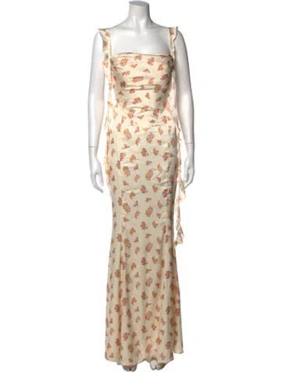 Pre-owned Nana Jacqueline Floral Print Long Dress In Neutrals