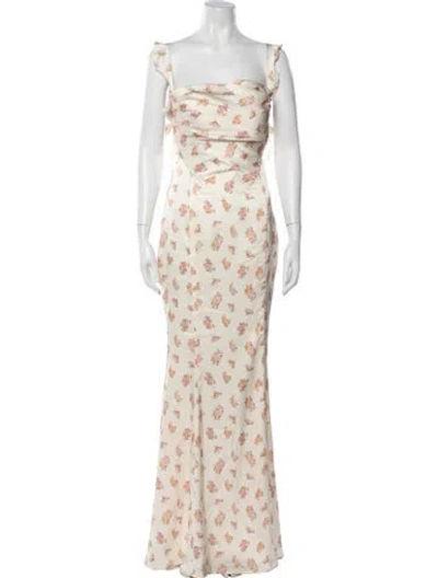 Pre-owned Nana Jacqueline Floral Print Long Dress W/ Tags In Neutrals