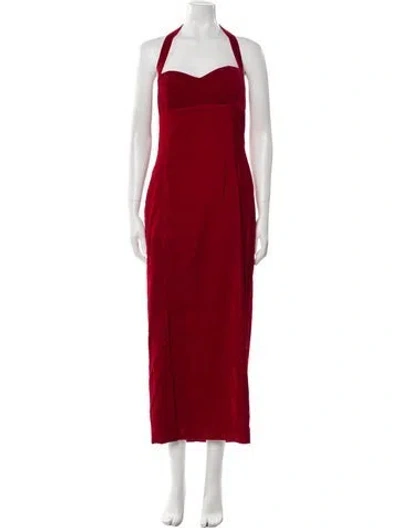 Pre-owned Nana Jacqueline Halterneck Long Dress In Red