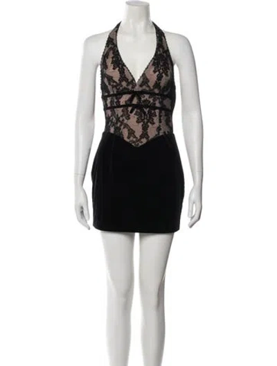 Pre-owned Nana Jacqueline Lace Pattern Mini Dress In Black
