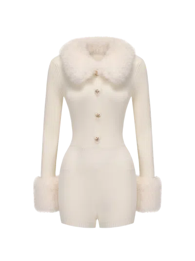 Nana Jacqueline Natalia Fur Jumpsuit In White