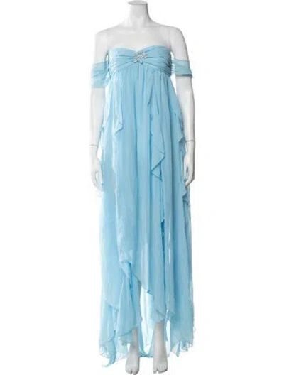 Pre-owned Nana Jacqueline Off-the-shoulder Long Dress In Blue