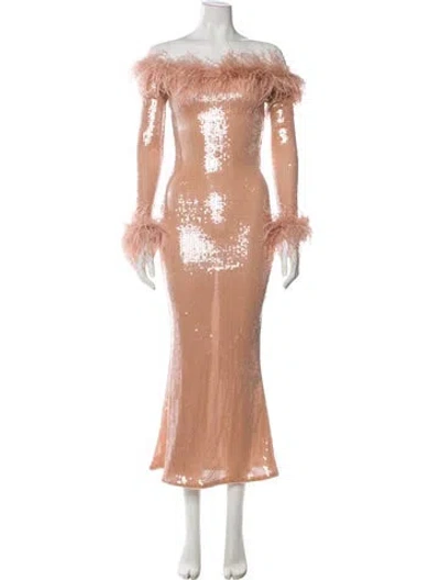 Pre-owned Nana Jacqueline Off-the-shoulder Long Dress In Pink