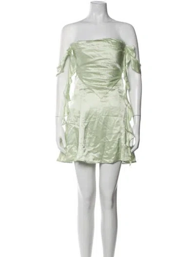 Pre-owned Nana Jacqueline Off-the-shoulder Mini Dress In Green