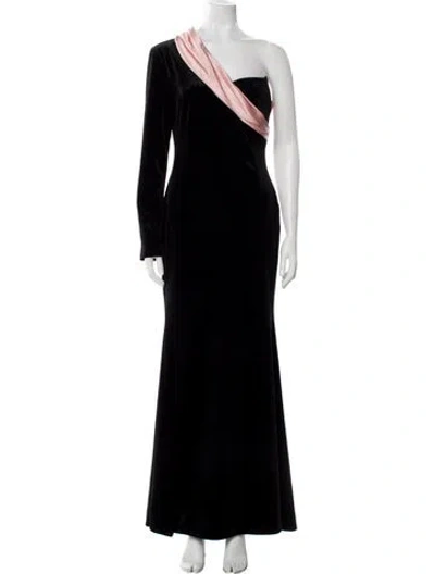 Pre-owned Nana Jacqueline One-shoulder Long Dress In Black