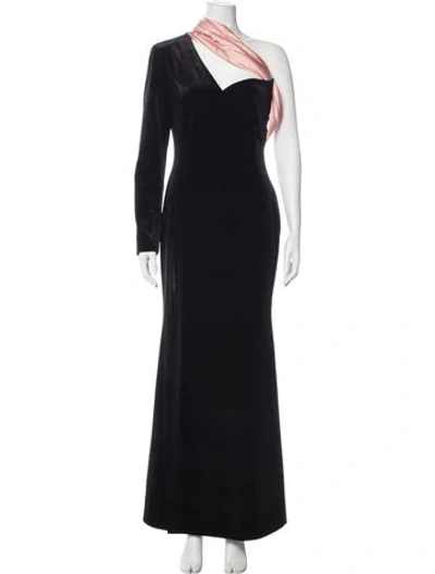 Pre-owned Nana Jacqueline One-shoulder Long Dress In Black