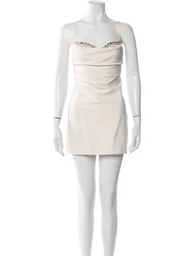 Pre-owned Nana Jacqueline Plunge Neckline Mini Dress In Neutrals