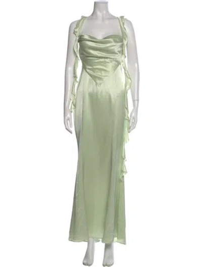Pre-owned Nana Jacqueline Square Neckline Long Dress In Green