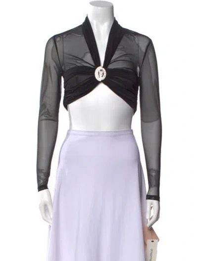 Pre-owned Nana Jacqueline V-neck Long Sleeve Crop Top W/ Tags In Black