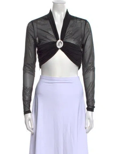 Pre-owned Nana Jacqueline V-neck Long Sleeve Crop Top W/ Tags In Black