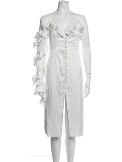 Pre-owned Nana Jacqueline V-neck Midi Length Dress In White