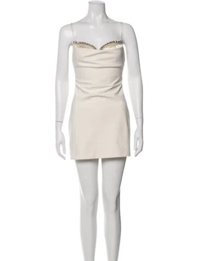 Pre-owned Nana Jacqueline V-neck Mini Dress In Neutral