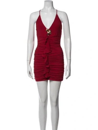 Pre-owned Nana Jacqueline V-neck Mini Dress In Red
