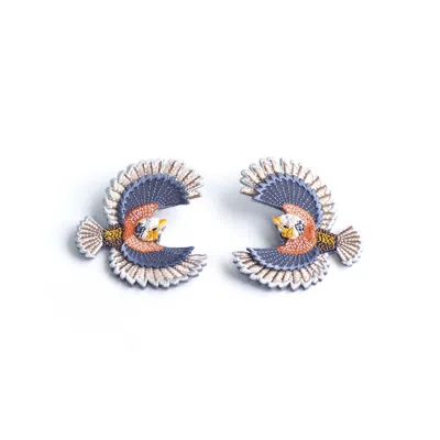 Nana Watanabe Women's Bird Embroidery Earrings - Grey In Gray
