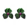 Nana Watanabe Women's Black / Green Click Flora Embroider Earrings - Green In Multi