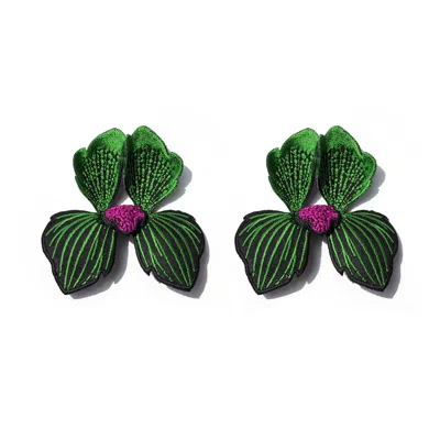 Nana Watanabe Women's Black / Green Click Flora Embroider Earrings - Green In Multi