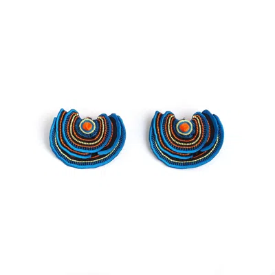 Nana Watanabe Women's Blue / Black Turkey Tail Embroidery Earrings - Blue In Multi