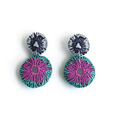 Nana Watanabe Women's Blue / Pink Coral Egg Embroidery Earrings - Fuchsia In Multi