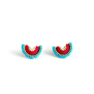 Nana Watanabe Women's Blue / Red Bloom Embroidery Earrings - Blue In Multi