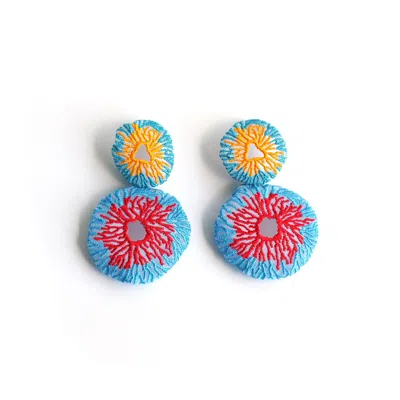 Nana Watanabe Women's Blue / Red / Orange Coral Egg Embroidery Earrings - Red