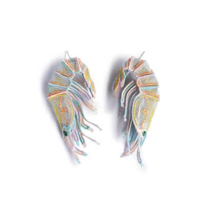 Nana Watanabe Women's Blue Shrimps Embroidery Earrings - Aqua