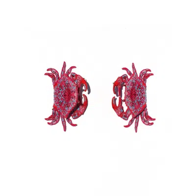 Nana Watanabe Women's Crab Embroidery Earrings - Red