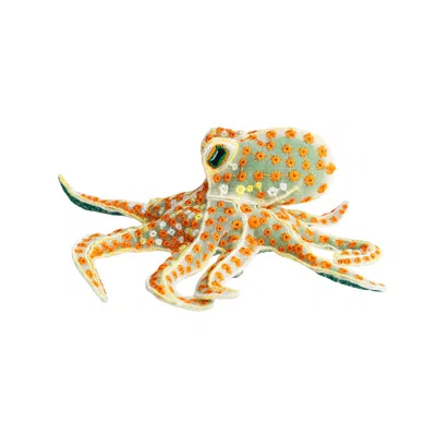 Nana Watanabe Women's Flora Octopus – Sculptural Embroidered Brooch / Orange