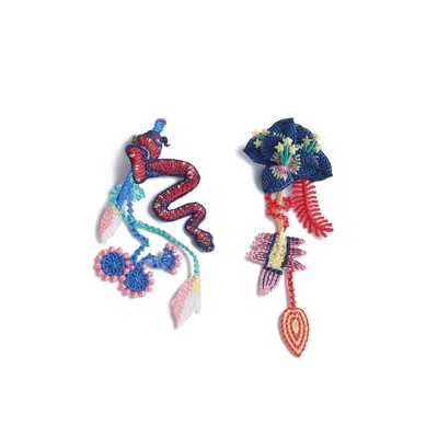Nana Watanabe Women's Garden Embroidery Earrings - Blue