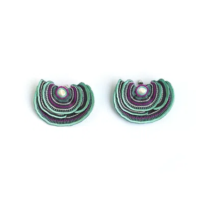 Nana Watanabe Women's Green / Grey Turkey Tail Embroidery Earrings - Mint Green In Multi