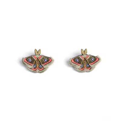 Nana Watanabe Women's Grey Moth Embroidery Earrings - Gray