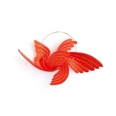 Nana Watanabe Women's Joy Big Bird Embroidery Earring - Orange