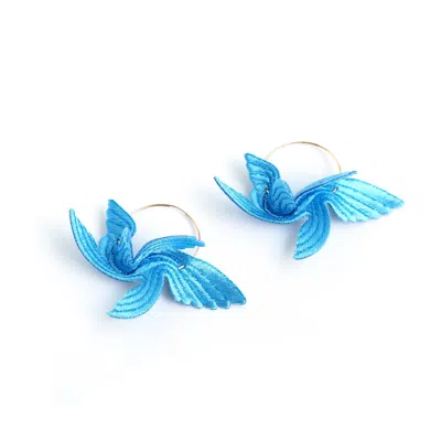Nana Watanabe Women's Joy Little Bird Embroidery Earrings - Blue