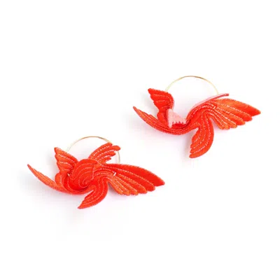 Nana Watanabe Women's Joy Little Bird Embroidery Earrings - Orange