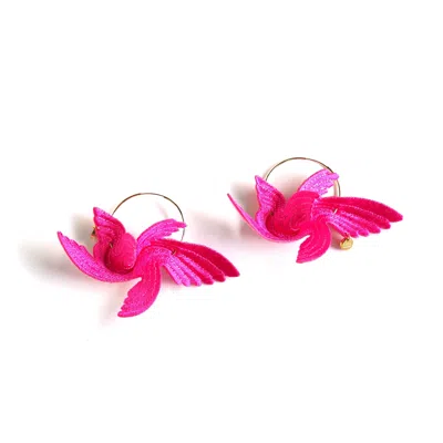 Nana Watanabe Women's Joy Little Bird Embroidery Earrings - Pink