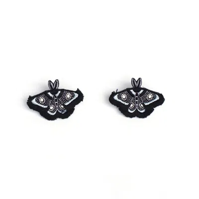 Nana Watanabe Women's Moth Embroidery Earrings - Black