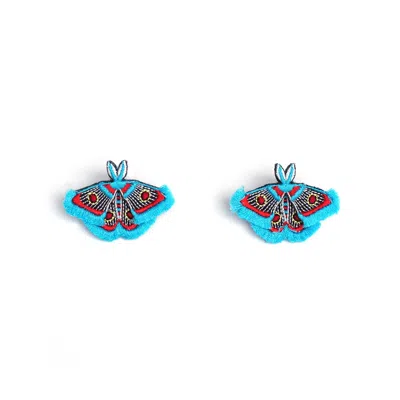Nana Watanabe Women's Moth Embroidery Earrings - Blue
