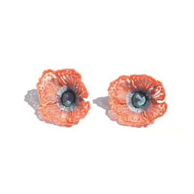 Nana Watanabe Women's Pink / Purple Flowers At Dawn Embroidery Stud Earrings - Pink