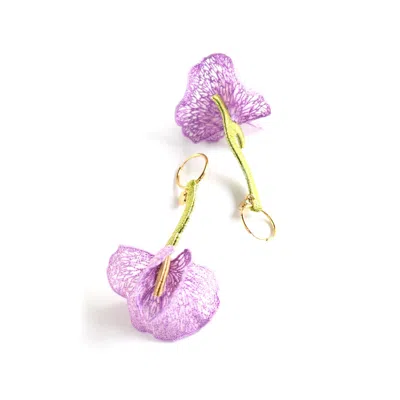 Nana Watanabe Women's Pink / Purple Fragrant Vines Embroidery Earrings - Purple
