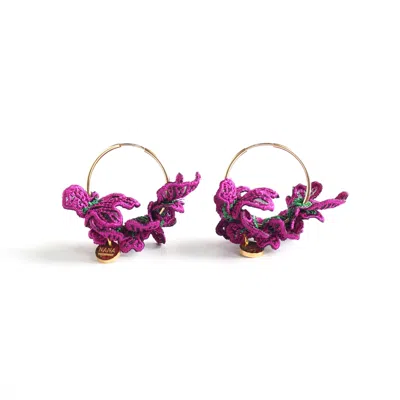 Nana Watanabe Women's Pink / Purple Swell Embroidery Earrings - Purple