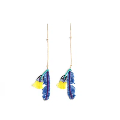 Nana Watanabe Women's Plume Embroidery Earrings - Blue