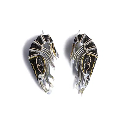 Nana Watanabe Women's Shrimps Embroidery Earrings - Black