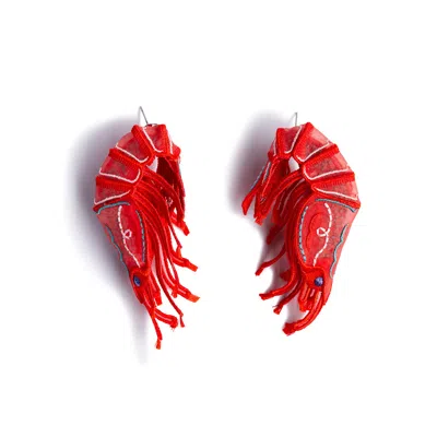 Nana Watanabe Women's Shrimps Embroidery Earrings - Red