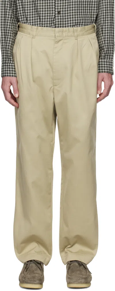 Nanamica Beige Double Pleat Chino Trousers In Kk Khaki