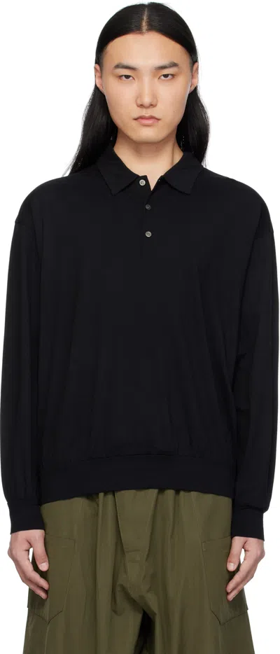Nanamica Black Wool Long Sleeve Polo