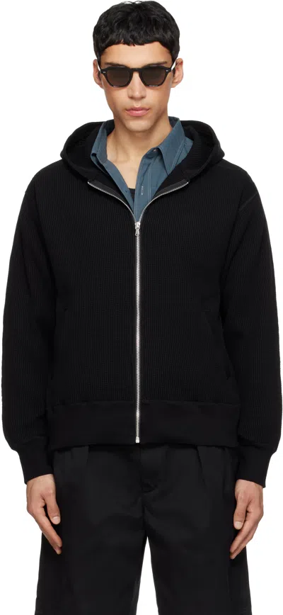 Nanamica Waffle-knit Zip-up Hoodie In Black