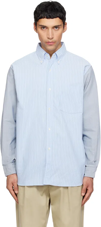 Nanamica Blue & Gray Button Down Stripe Storm Shirt