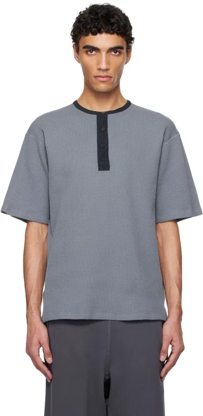 Nanamica Blue Henry Neck Thermal Sweat Henley In Blue Gray