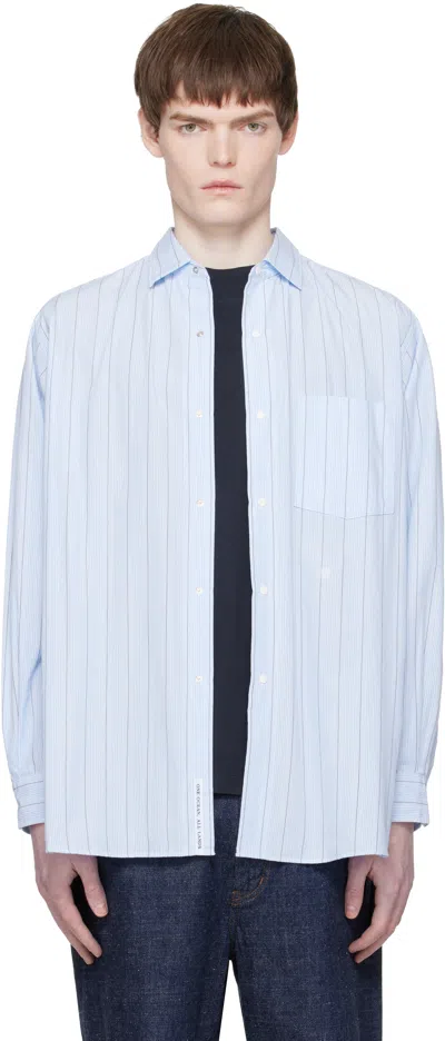 Nanamica Blue Regular Collar Stripe Wind Shirt