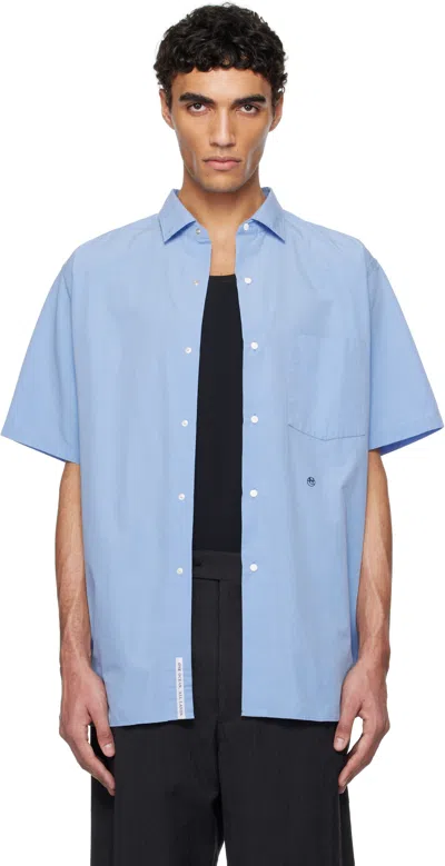 Nanamica Blue Regular Collar Wind S/s Shirt In Sax